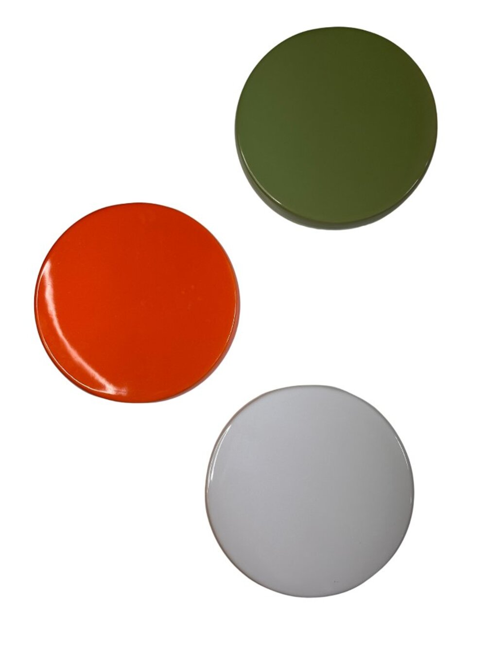 Set of Three (3) Wall Dot Ceramic Flower Vase, Orange Green and White Wall Mount
